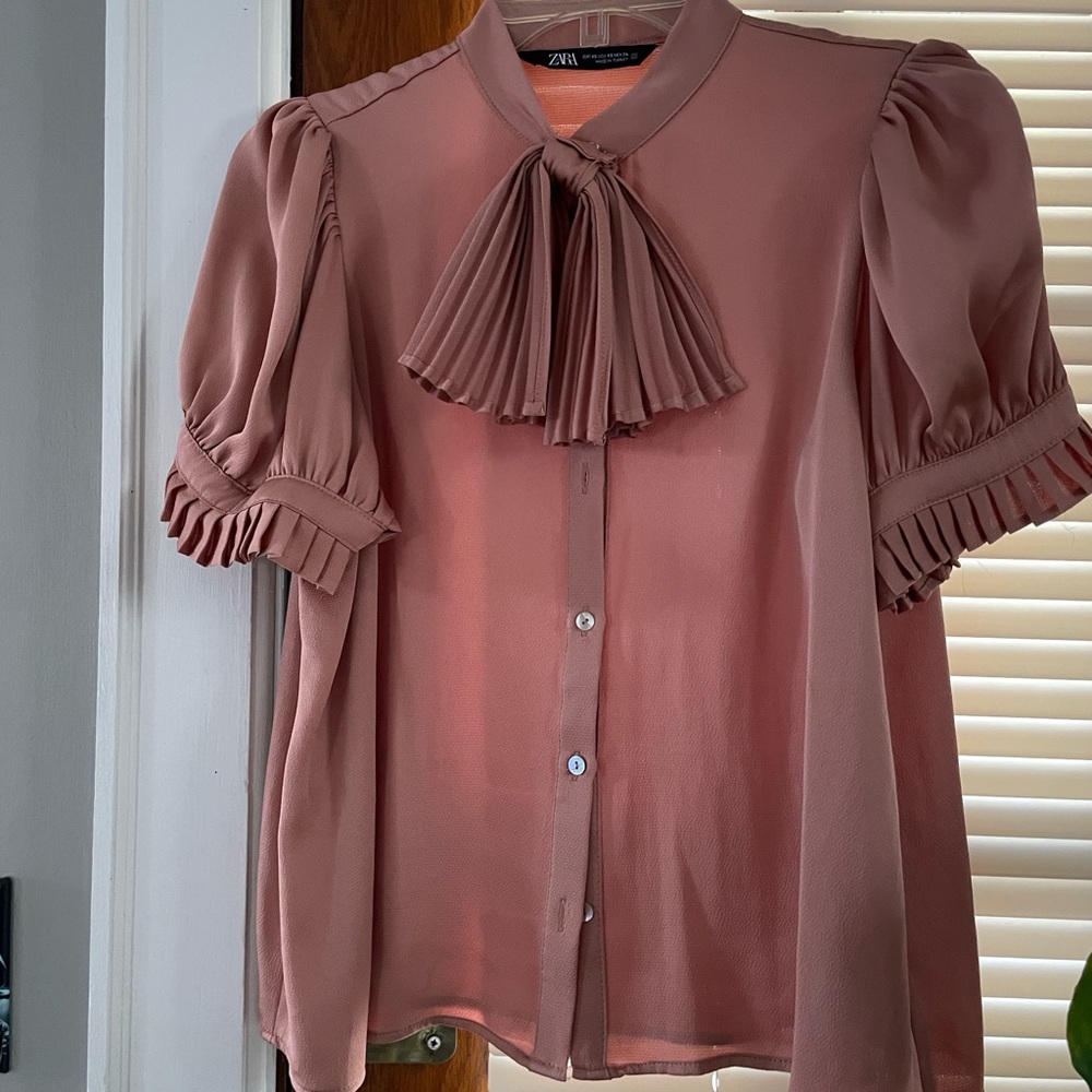 Zara Women's Blush Pleated Blouse